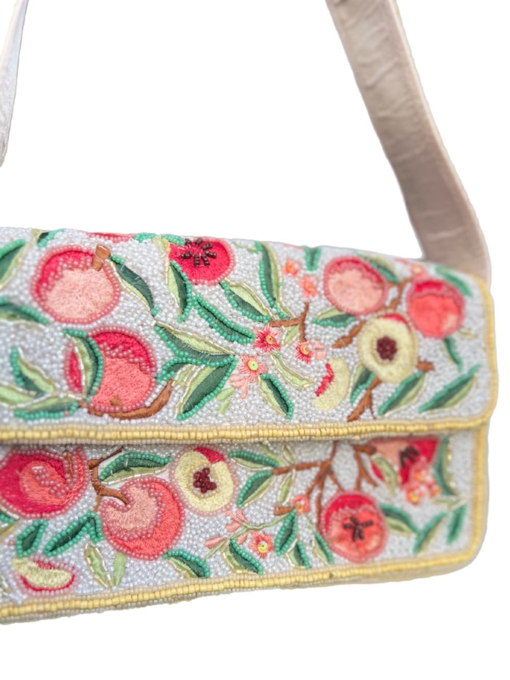 TJMAXX MARSHALLS VIRAL Peach Fruit Floral Beaded Bag Shoulder Purse Collectible